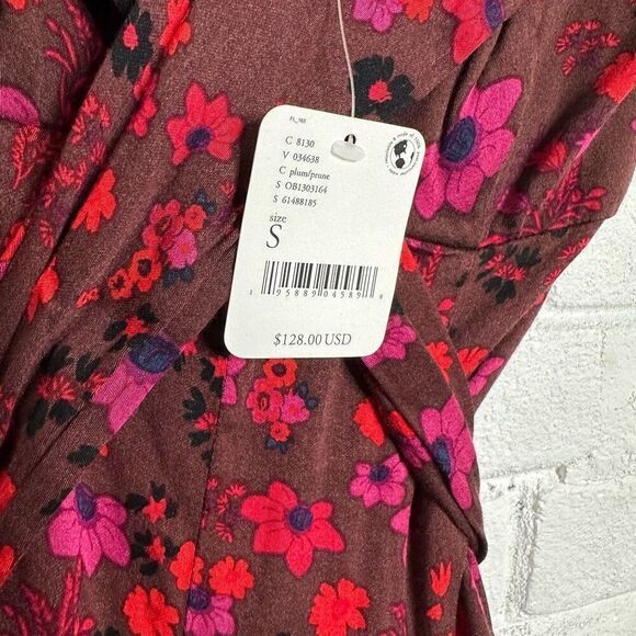 NWT Free People It Takes Two Wrap Dress Plum Pink Floral size Small - Picture 4 of 5